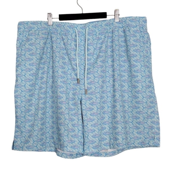 Peter Millar Other - Peter Millar Blue Aquatic Fish Print Elastic Waistband Board Shorts Sz XXL